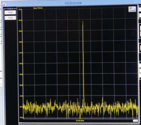 Спектр сигнала, принимаемого с КА TGO на станции ТНА-1500-К (Калязин). Видно превышение полезного сигнала над уровнем шума около 8 дб